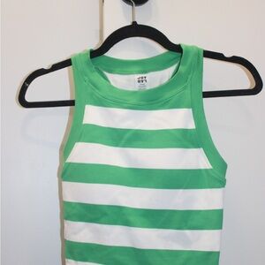 JoyLab Women's padded ribbed seamless tank top in green and white stripes